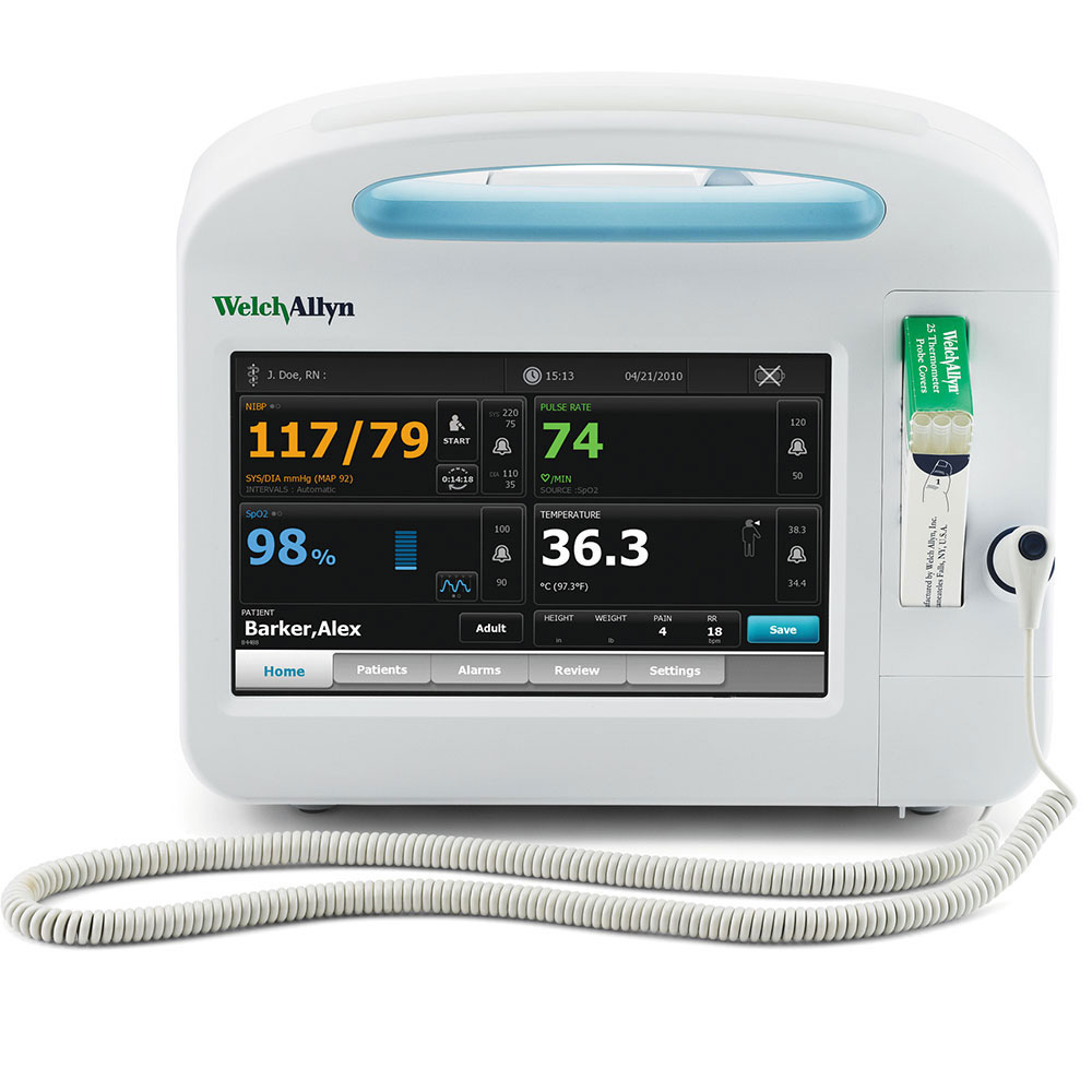Monitor Vital Signs, Connex 6800 Series w/Masimo SpO2, SureTemp Plus Thermometry, Internal Printer, SureBP Non-invasive BP, Pulse Rate, MAP, Custom Scoring, Nurse Call, 4 USB Ports f/ Accessories, Internal 802.11 a/b/g by Hillrom/Welch Allyn  ID 68MXTP-B